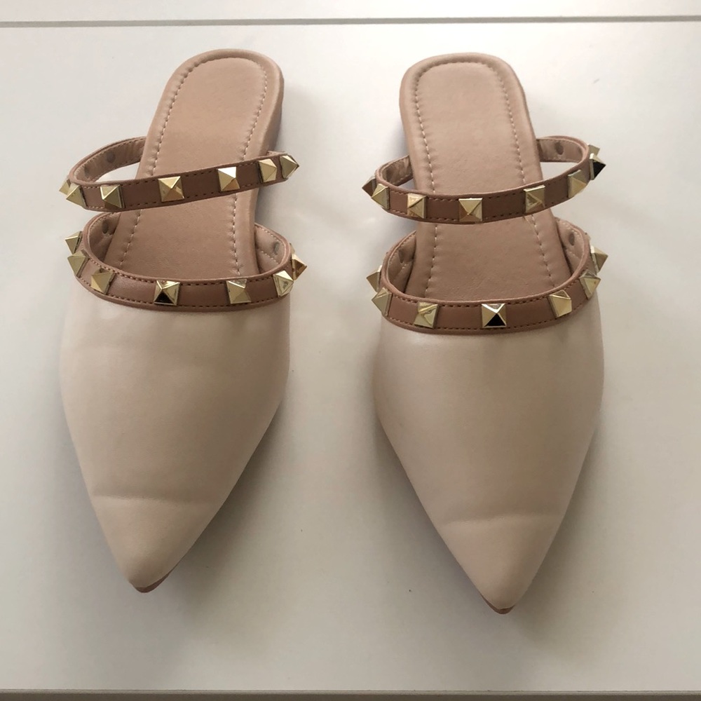 Studded Flats - tan and taupe with gold studs